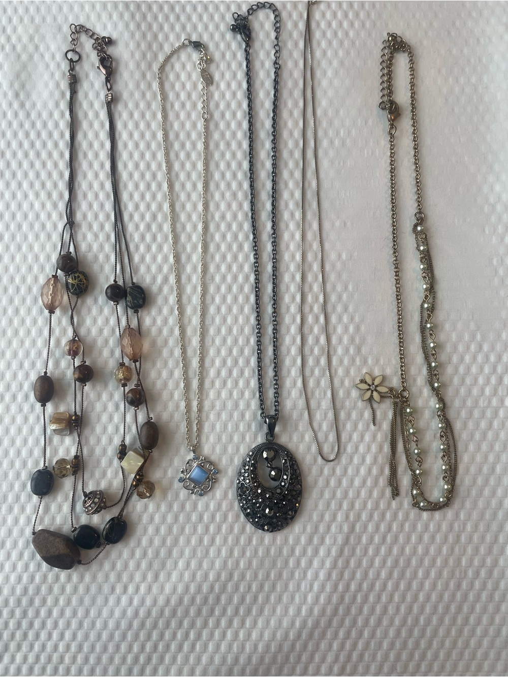 Mixed Metal and Bead Pendant Necklace - Brown, Silver, Black